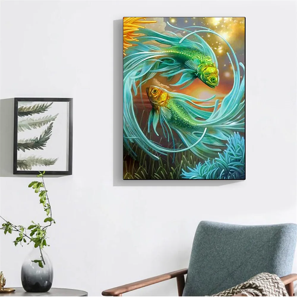 

100% Diamond Painting Love Fish 5d Diamonds Embroidery Cartoon Diamond Mosaic Cross Stitch Decoration Painting With Diamonds