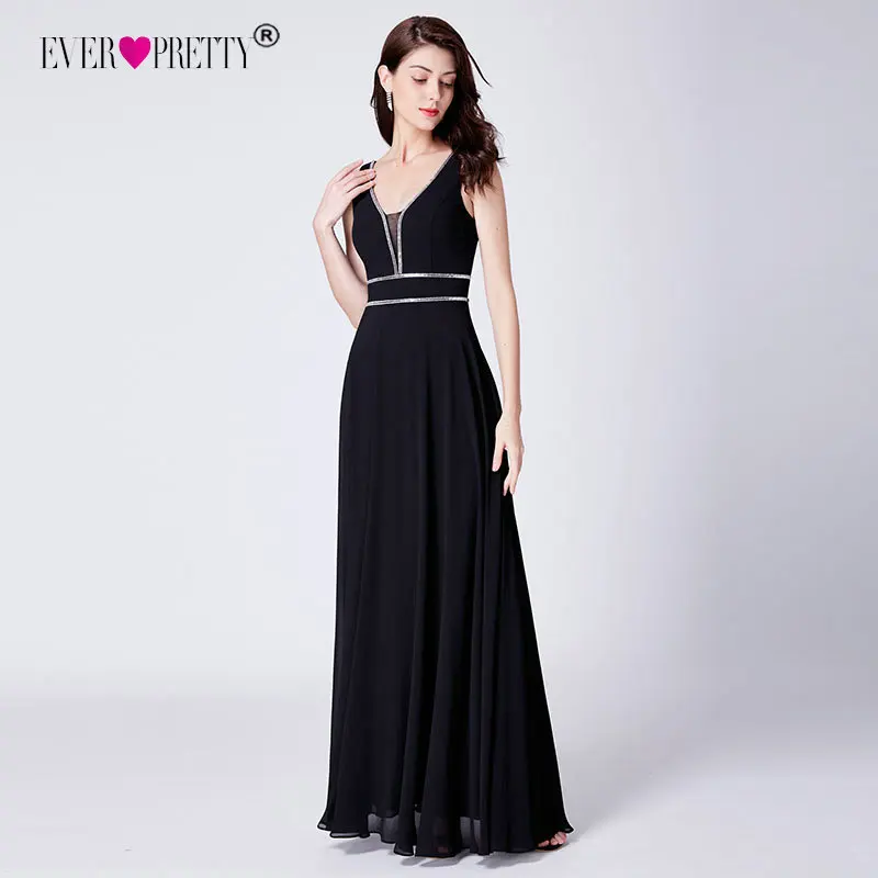 Кристальные вечерние платья Ever Pretty EP07442 бордовое шифоновое черное торжественное платье женские элегантные длинные вечерние платья без рукавов с v-образным вырезом - Цвет: Black