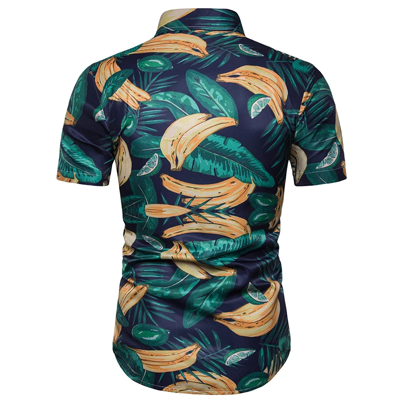 Covrlge мужские летние Полиэстеровые рубашки с 3D принтом отложной воротник с коротким рукавом однобортные рубашки Гавайские пляжные рубашки