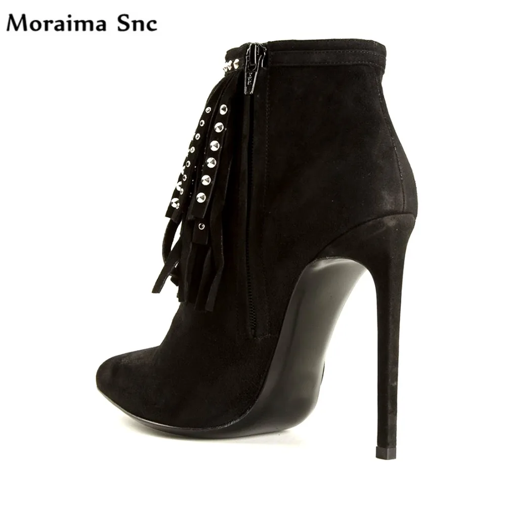 

Moraima Snc Newly Arrival fashion Stiletto heel boots pointed toe Ankle Riband crystal slip-on vintage velvet ladies Footware