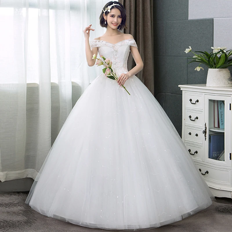 Cheap Ivory new arrive Boat neck Lace ball gown Appliques Flowers Short Sleeve formal bride dresses wedding dress 3 Cheap Ivory new arrive Boat neck Lace ball gown Appliques Flowers Short Sleeve formal bride dresses wedding dress 3