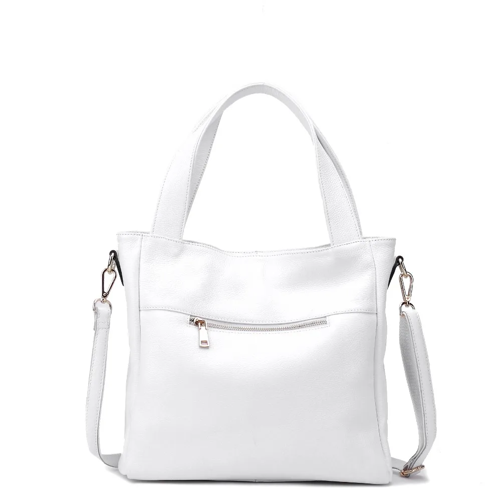 ZENCY Nature Soft Genuine Cow Leather Women Shoulder Bags Ladies Shopping Handbag Long Handle Messenger Black White Cowhide Bag