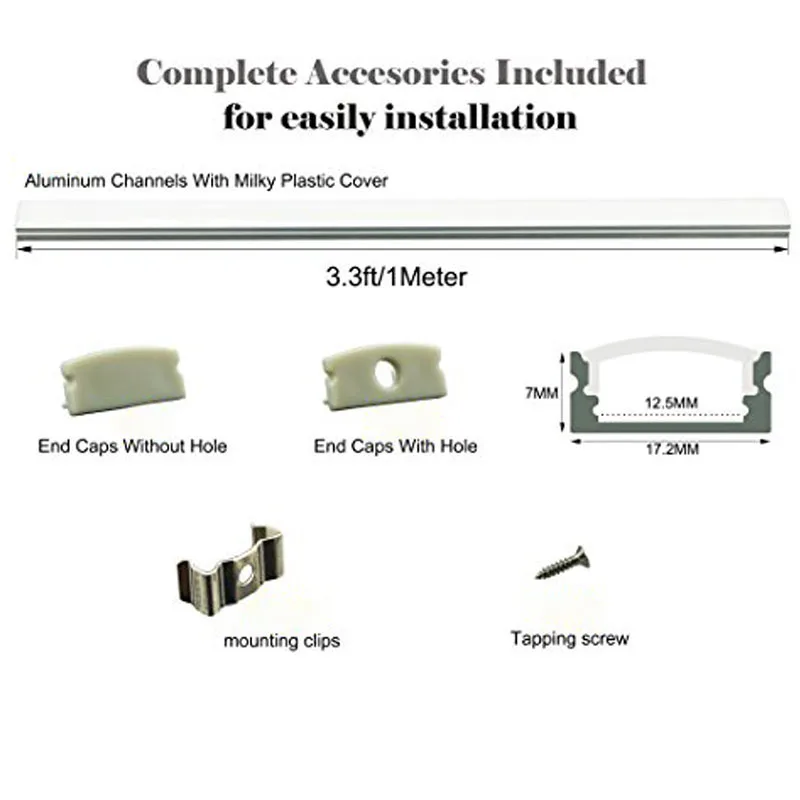 3Pack-1Meter-9x17mm-U-Shape-LED-Aluminum-Channel-System-Cover-End-Caps-Mounting-Clips-Aluminum-Profile
