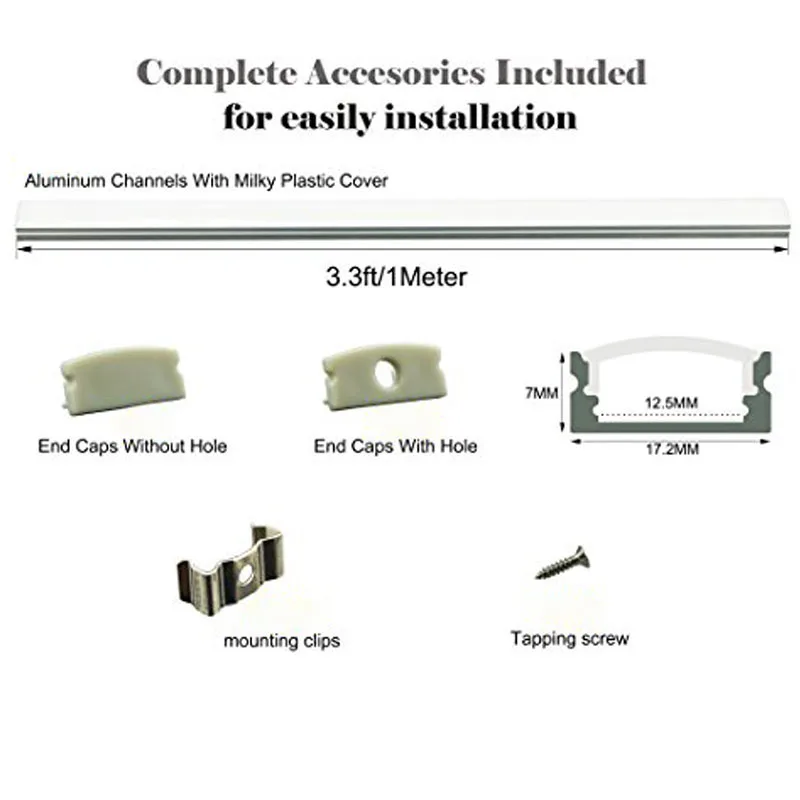 3 шт. в упаковке, 1 метр, 9x17 мм, u-образный светодиодный алюминиевый канал, система крышки, концевые колпачки, крепежные зажимы, алюминиевый профиль, Светодиодная лента, светильник, Installa