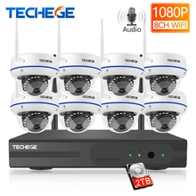 Techege 8CH 1080P H.265 Беспроводной NVR комплект 2.0MP аудио запись оповещения электронной почты Антивандальная ip-камера безопасности системы видеонаблюдения