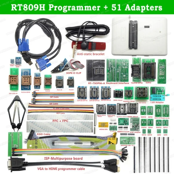 RT809H Универсальный EEPROM USB программатор+ 45 адаптеров BGA64 TSOP48 с всасывающей ручкой+ SOP8 клип лучше, чем RT809F программатор - Цвет: RT809H 51 ItemS