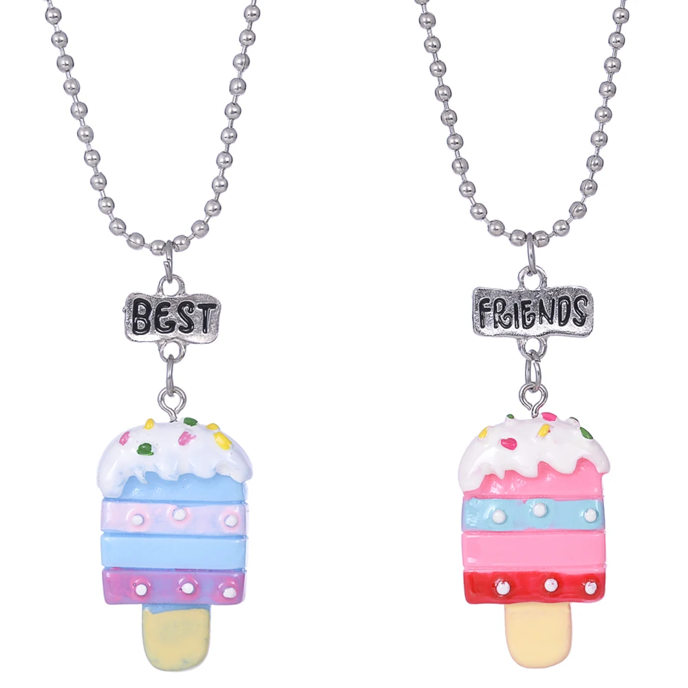 

BFF Jewelry 2pcs/Set Best Friends Charm Soft Ceramics Popsicle Pendants Necklace Food jewelry For Kids Ice-Cream Necklace