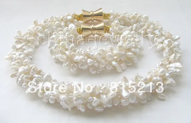 

ddh00737 18" & 8" 5row white baroque keshi reborn freshwater pearl necklace & bracelet