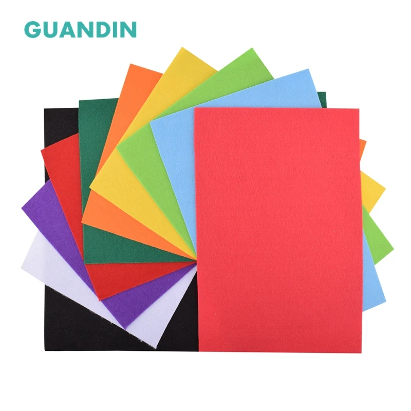 

GuanDin,Mix Solid Color Felt/Polyester Nonwoven Fabric/Thickness 2mm/for DIY Sewing Toys,Crafts Dolls/10pcs in 1 pack/20cmx30cm