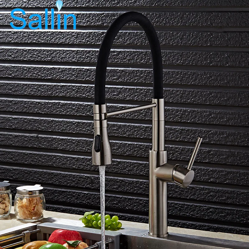 Luxury Spring Pull Down Kitchen Faucet Brushed Nickel Kitchen Water Faucet Brass Made Spray Shower Head Kitchen Faucet 3 Colors Luxury Spring Pull Down Kitchen Faucet Brushed Nickel Kitchen Water Faucet Brass Made Spray Shower Head Kitchen Faucet 3 Colors