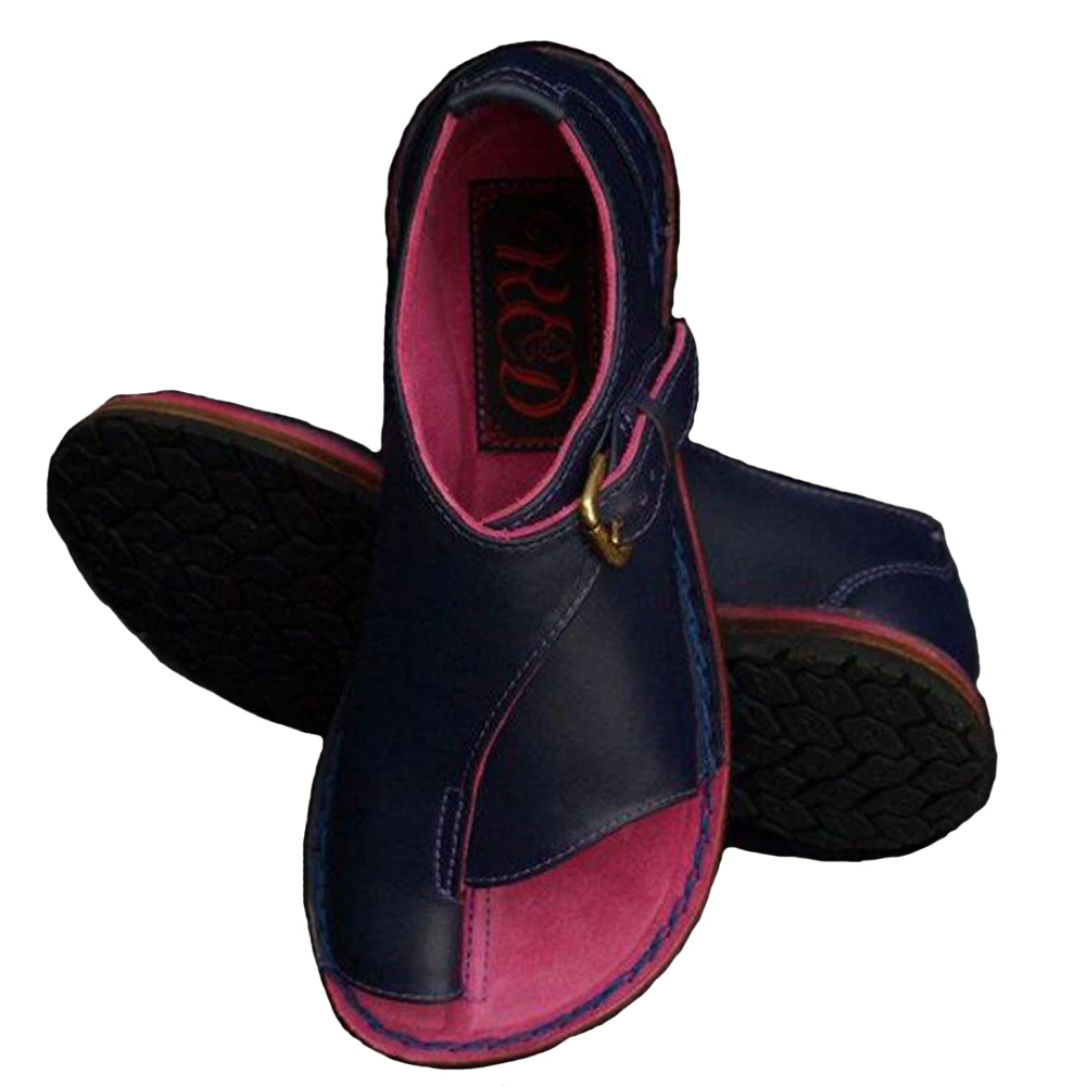 

Women Breathable Buckle Strap Retro Daily Sandals Non Slip Soft Sole Summer PU Mouth Round Casual Flat Bottom Clip Toe Solid