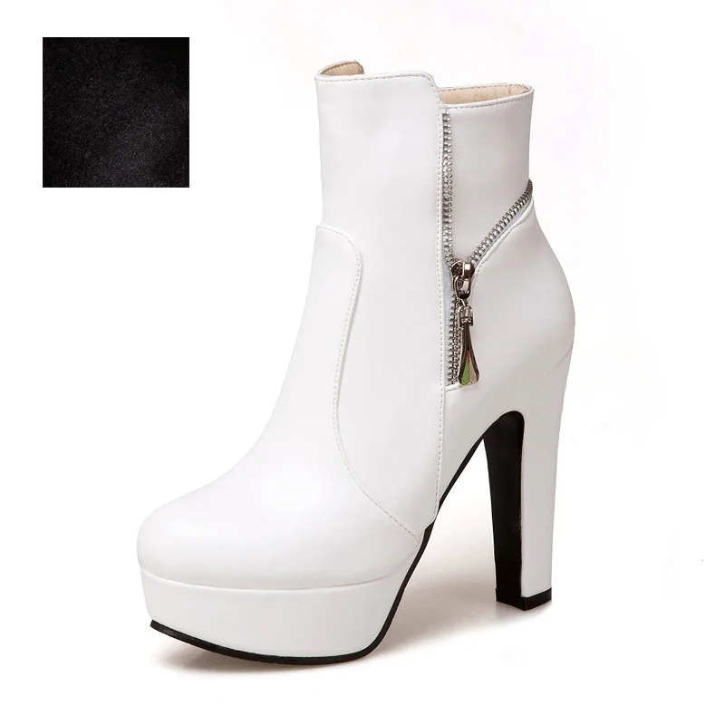 WETKISS/Большой размер 34-50, женские ботильоны на высоком толстом каблуке обувь с круглым носком, женские туфли из искусственной кожи г. Новые осенние ботинки на платформе - Цвет: Белый