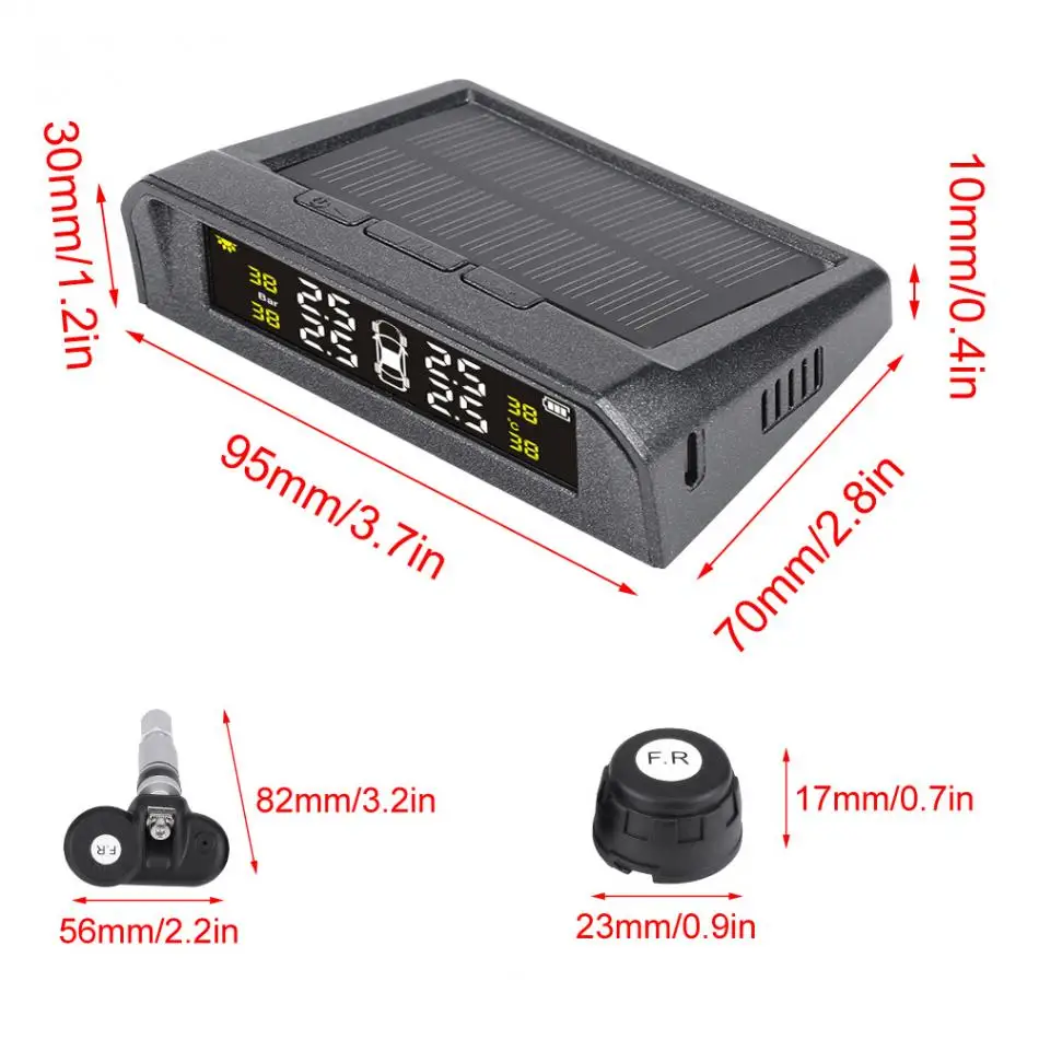 Матовая солнечный автомобиль TPMS шин Давление Температура монитор Системы ЖК-дисплей Дисплей внутренний/внешний 4 Датчики микро-зарядка через usb