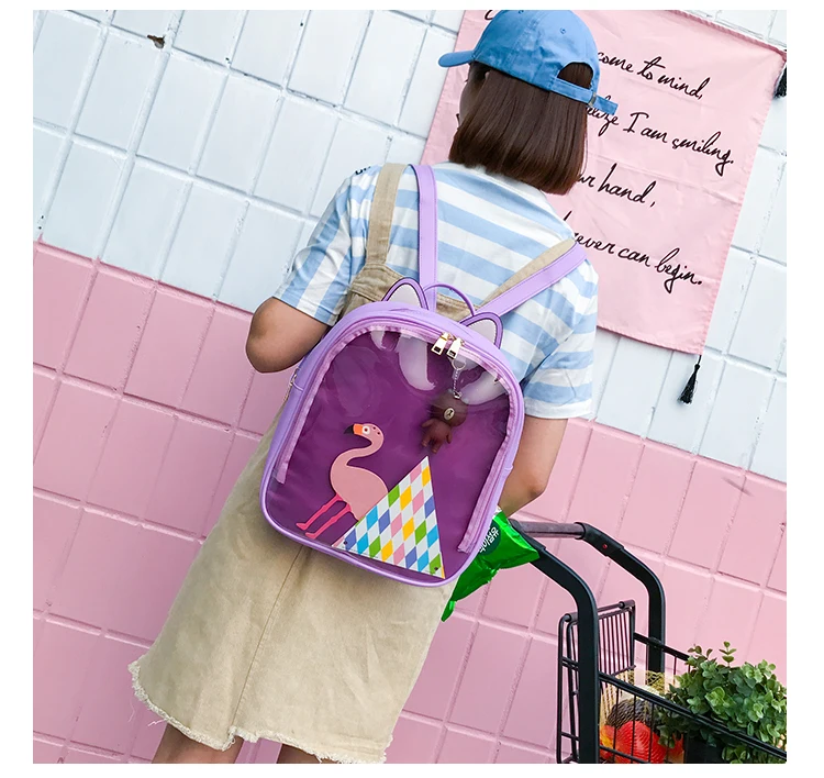 Милые кожаные рюкзаки с кошачьими ушками; яркие цвета; прозрачная сумка; детские сумки на плечо; школьная сумка для девочек-подростков; дорожная сумка; Itabag