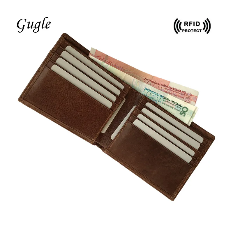 

Rfid Shielded Sleeve Card Blocking Genuine Leather Men Wallet Top Quality Credit Card Holder 2017 id Card Protector Male Purse