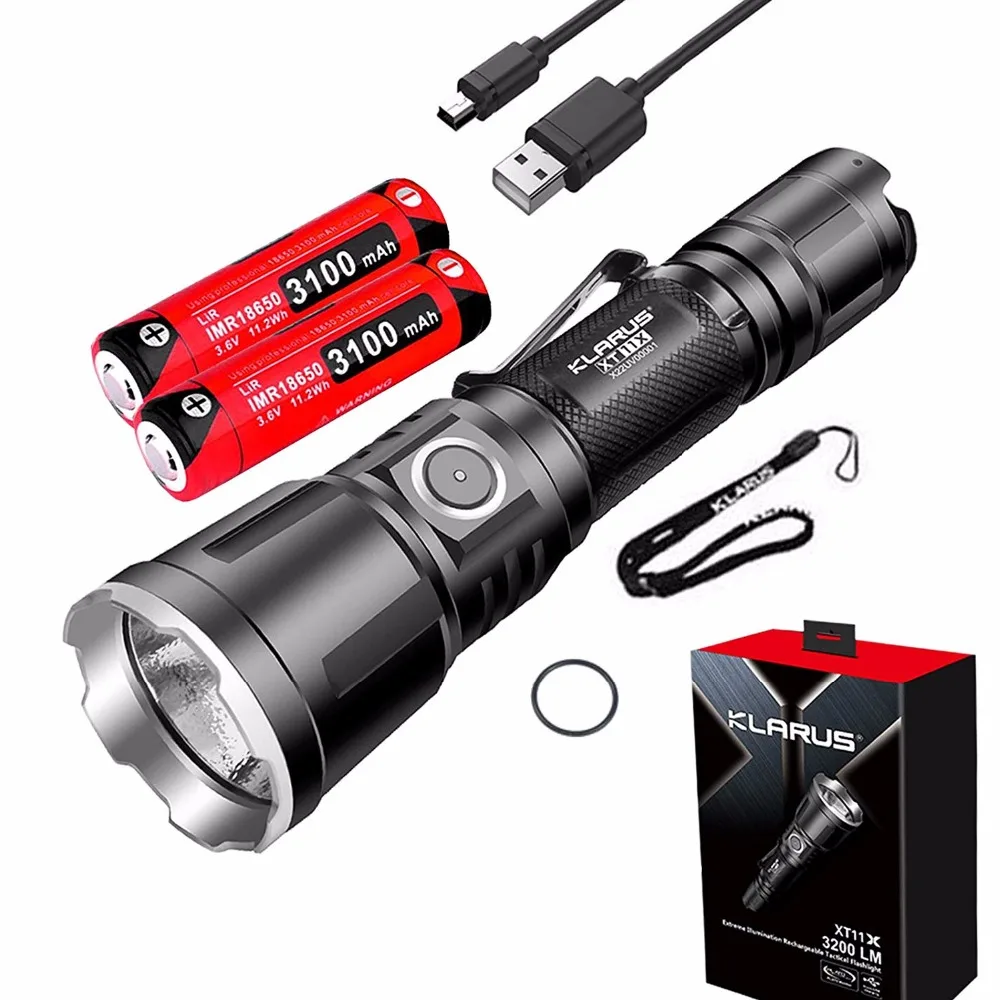 

KLARUS XT11X Tactical Flashlight CREE XHP70.2 LED max 3200 lumen beam throw 283 meter USB Charging torch +2 X 3100mAh battery