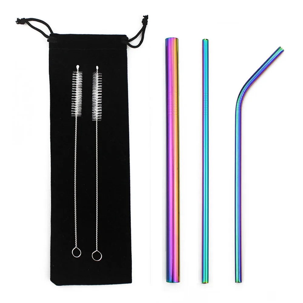 

6Pcs Reusable Stainless Steel Drinking Metal Straw Print Logo Straw pack Silicone Tips Cover for 6/12mm Party Supplies