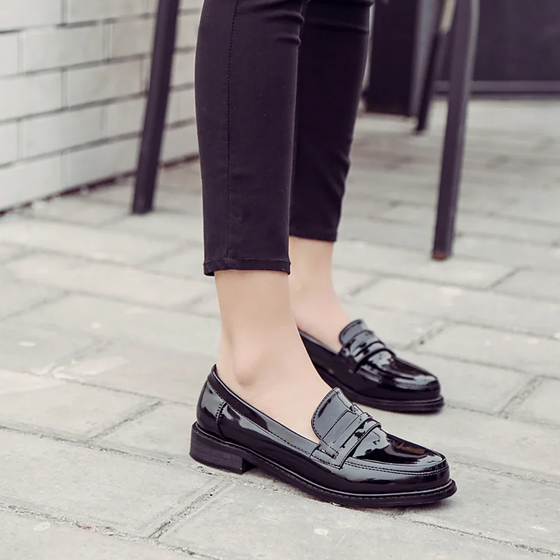 

Women Fashion Loafer Shoes Black College Style Round Toe Oxford Footwear