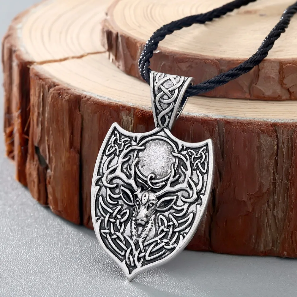 

CHENGXUN Viking Aegishjalmur Amulet Pendant Necklace Forest Deer Sekira Viking Nordic Talisman Necklace for Men Jewelry Gift