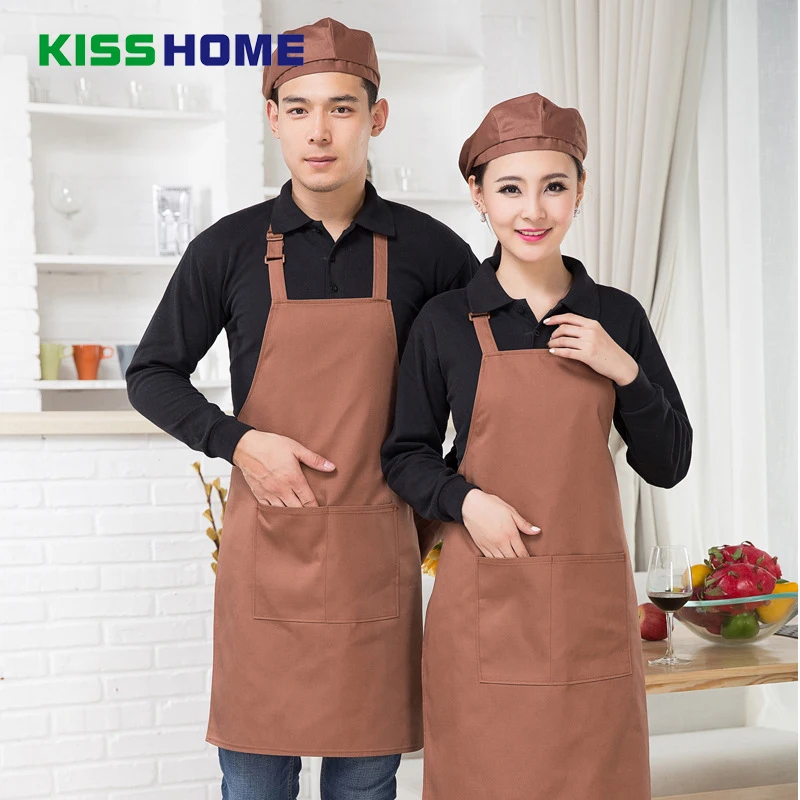 

Fashion Simple Cofffee Shop Apron 17 Color Couple Lovers Customized Polyester Aprons with Pocket for Kitchen Restaurant Canteen