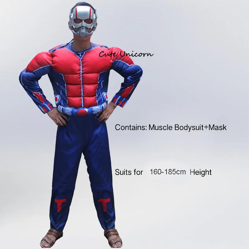 Супергерой Капитан Америка Бэтмен Железный человек взрослые мышцы комбинезоны маска Мстители Тор Халк человек паук комбинезоны мужские Косплей Костюм - Цвет: Antman