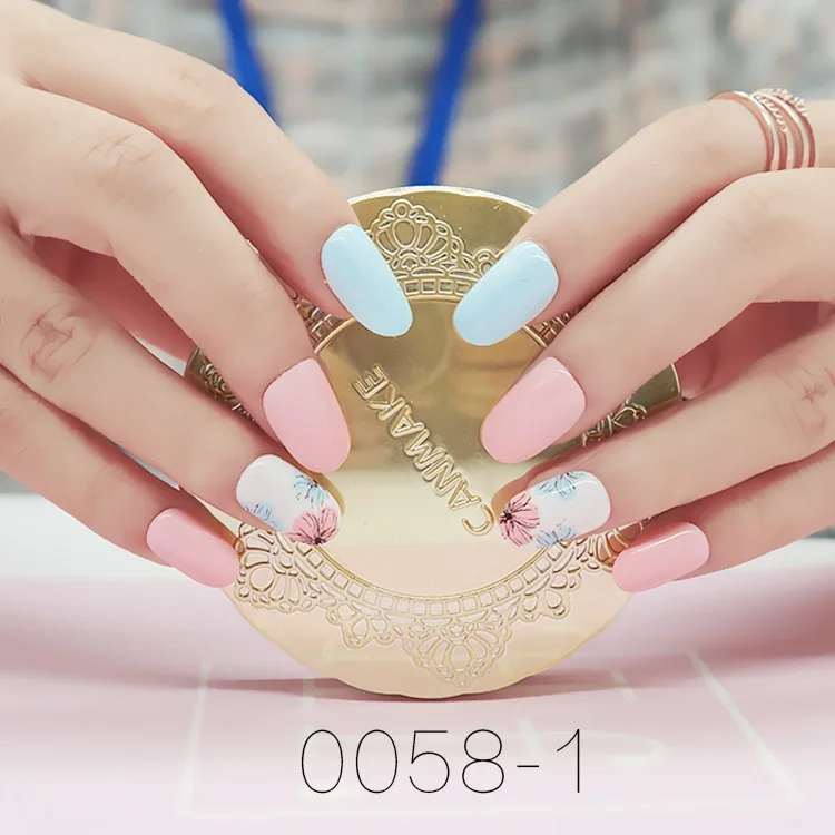 

24 Pcs Classical Summer Fake Nails Pink Marble Artificial Nail Colorful Short Square Press on Nail tips for Home Office Party