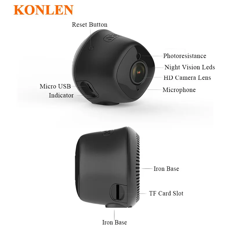 KONLEN Крытая 2MP Мини wifi IP камера 1080P HD инфракрасная маленькая CCTV домашняя охранная камера наблюдения sd-карта слот приложение монитор