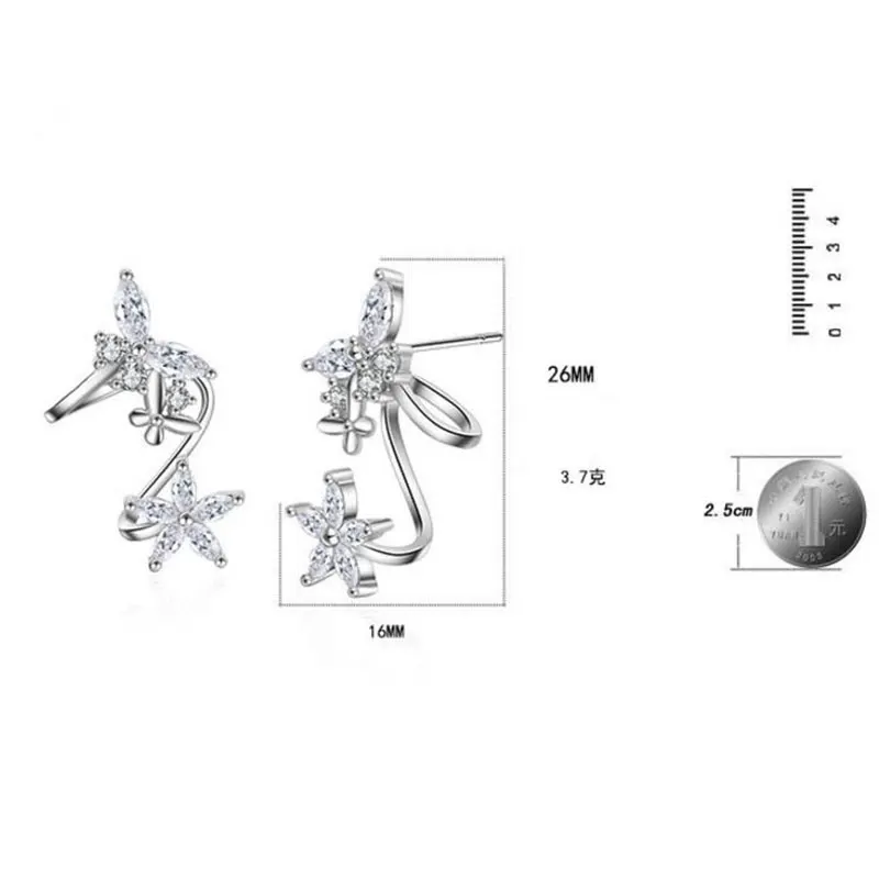 Anenjery, 925 пробы, серебряные, с бабочкой, блестящие, CZ, циркон, серьги-гвоздики для женщин, pendientes oorbellen, Букле д 'ореиль, подарок, S-E327