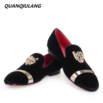 

2016 New Fashion Red Bottoms Men Party and Wedding Handmade Loafers Men Velvet Shoes Gold Buckle Men dress shoes Men's Flats