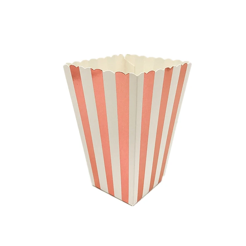 

6Pcs/set Rose Gold Striped Paper Party Popcorn Boxes Pop Corn Candy/Sanck Favor Bags for Wedding Birthday Movie Party Tableware
