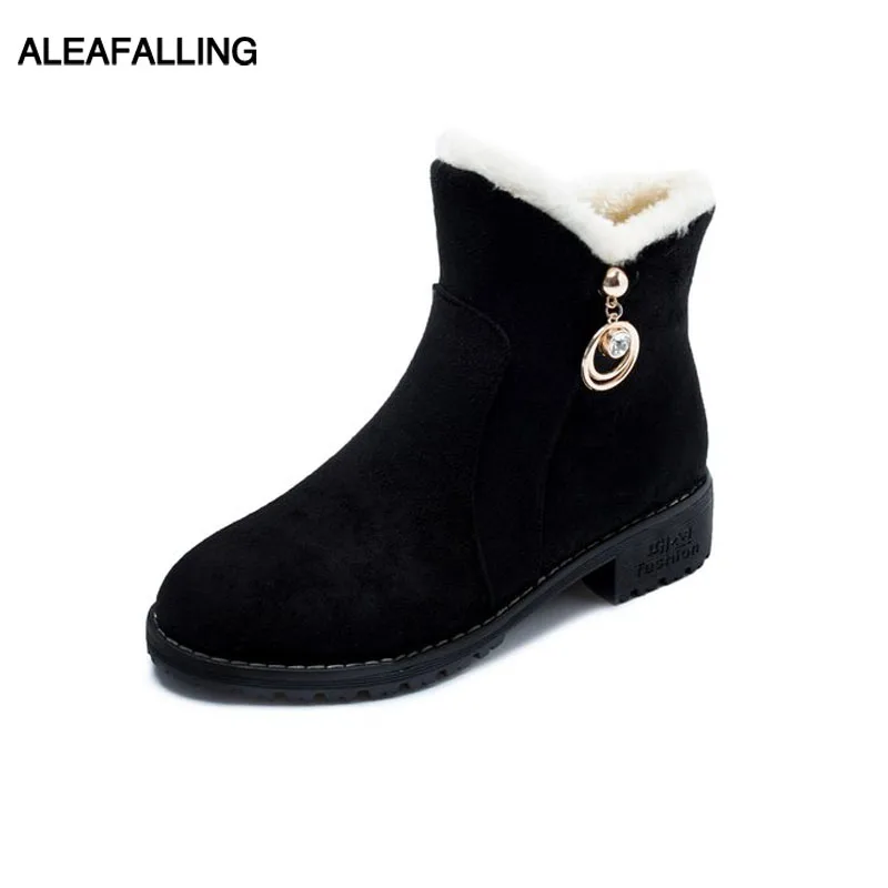 Aleafalling Women Boots Flock College Students' Winter Shoes Zip Open