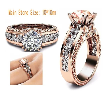 

HUITAN Luxury Flower Ring For Women With 10mm Round Cut Cubic Zirconia Romantic Wedding Engagement Rings Jewelry #5-12 Size