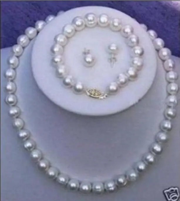 

(Minimum Order1) 9-10mm White Cultured Pearl Necklace Bracelet Necklace Earring Set Beads Jewelry Making Natural Stone 18inch