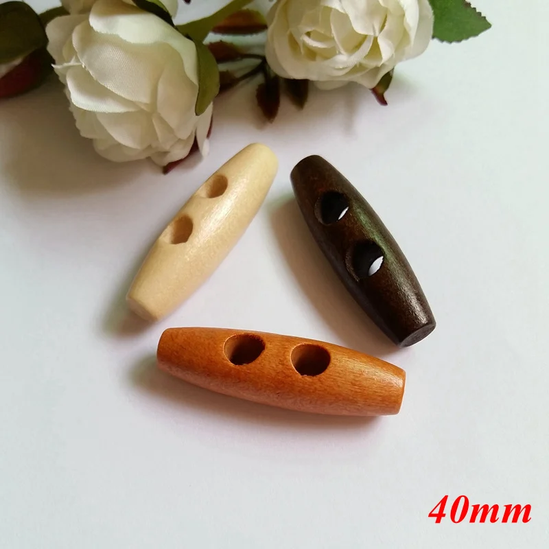

20PCs 40mm Olive Shape Wind Coat Button 2 Holes Wood bead Sewing Buttons Scrapbooking Large Duffel Coat Button