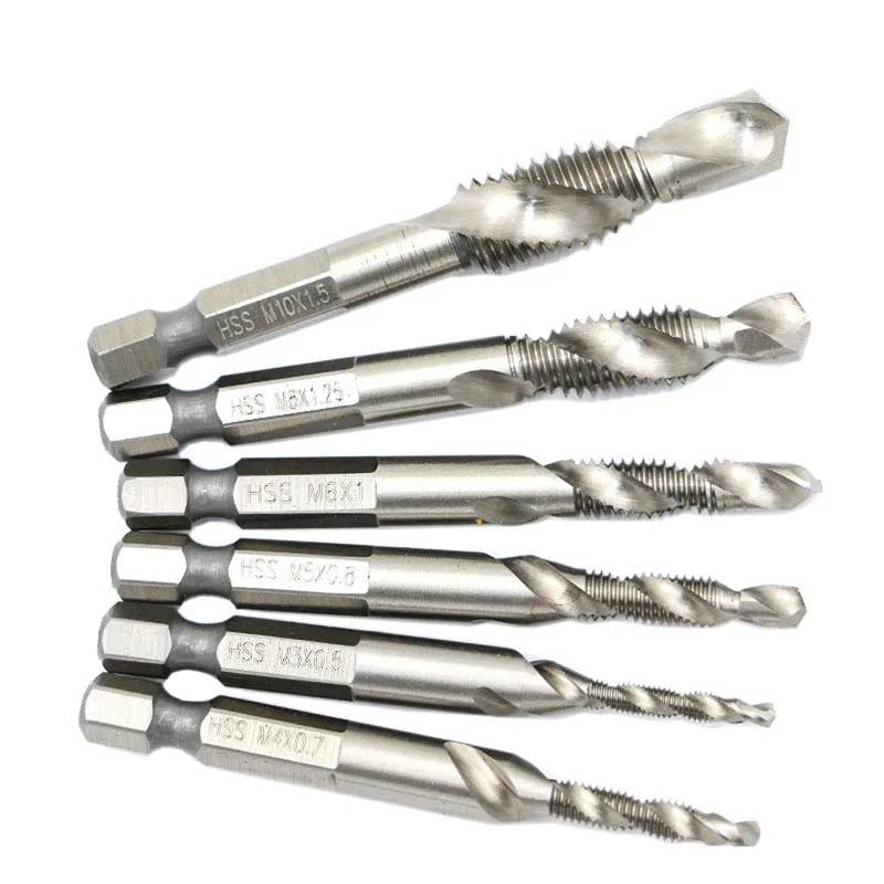 

New 6pcs M3-M10 Tap Hex Shank H 4341 Screw Spiral Point Thread Metric Plug Drill Bits Tapping Hand Tools DIY E2shopping