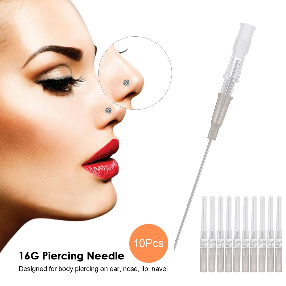 10Pcs Disposable Piercing Needle Stainless Steel Sterile Body Piercing Needles Tattoo Accessories Ear Nose 16G 10Pcs Disposable Piercing Needle Stainless Steel Sterile Body Piercing Needles Tattoo Accessories Ear Nose 16G