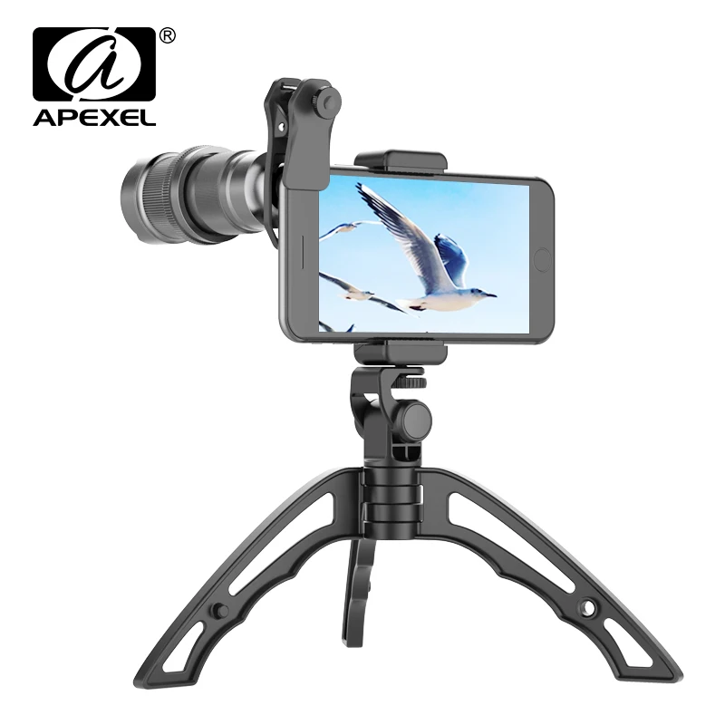 APEXEL الهاتف عدسة + البسيطة Selfie ترايبود 4-12X التكبير أحادي تليفوتوغرافي تلسكوب العدسات الهاتف المحمول الهواتف الذكية ل iphone xiaomi