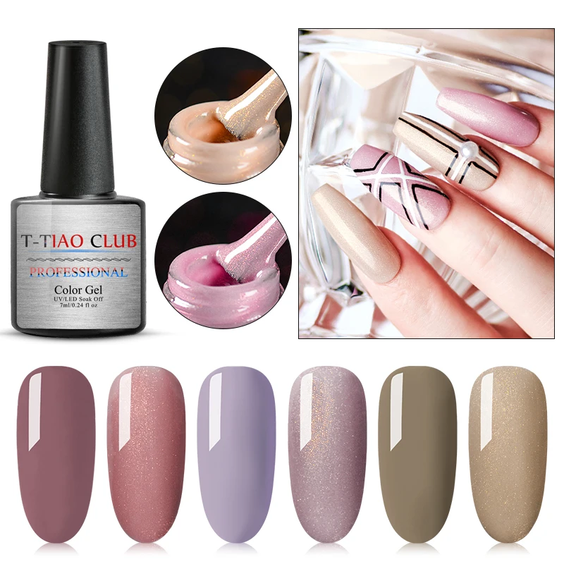 

T-TIAO CLUB 24 Colors Nail Glitter Gel Polish Pure Color Soak Off Shining UV LED Gel Varnish Manicure Base Top Coat Needed