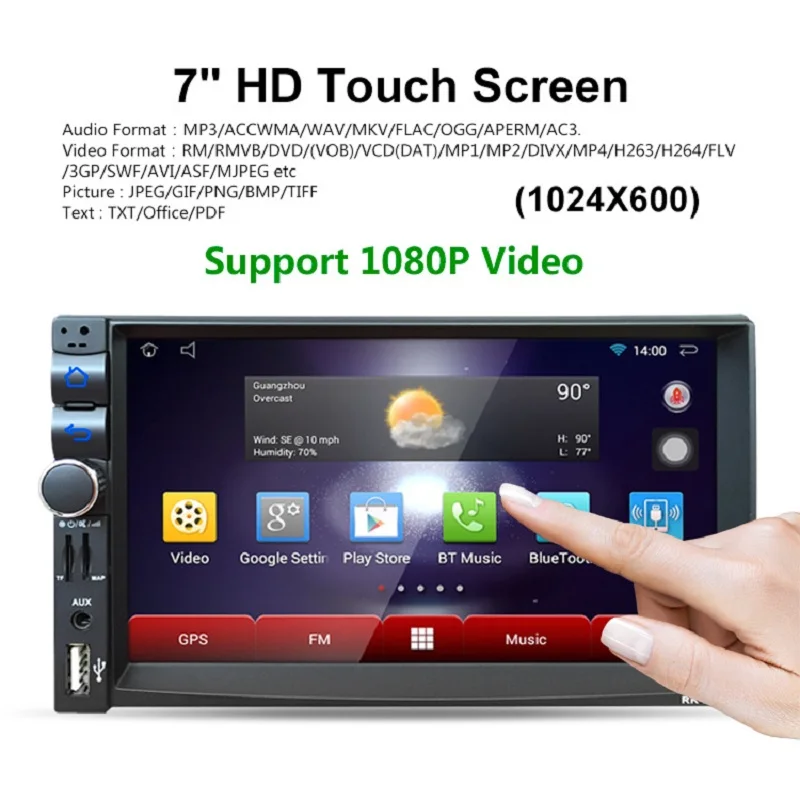 Android 4.4.4 2DIN автомобильный медиаплеер Bluetooth A2DP сенсорный экран Wifi GPS Navi Стерео аудио