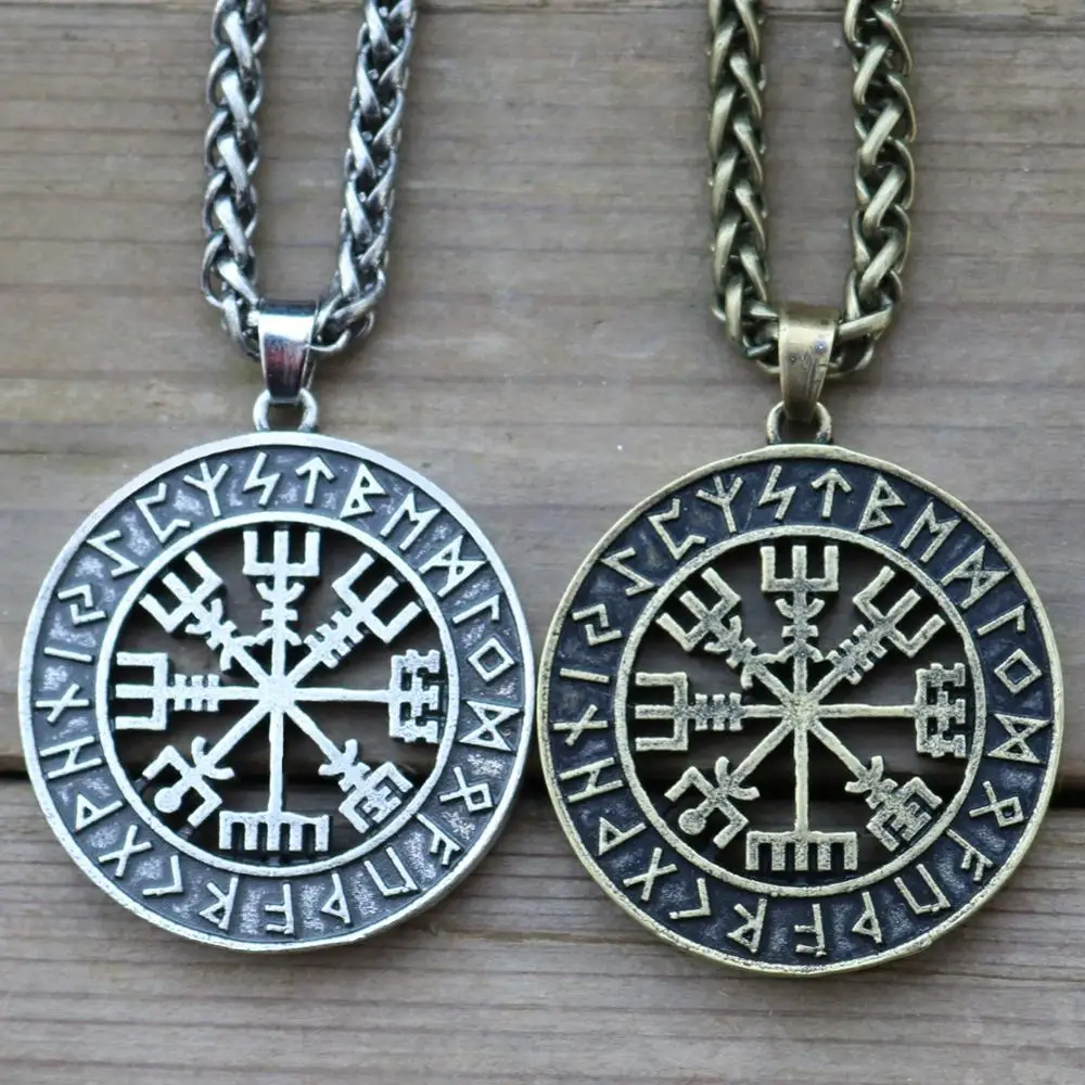 Викинг исландский Vegvisir шлем ужас в руническом круге кулон руны викингов Vegvisir компас Рунический амулет колье ожерелье