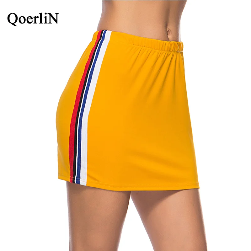 QoerliN Elastic Waist Sportwear Skirts Women Rainbow Striped Sexy Casual Bottoms Female New Arrival Yellow Skirt Women Plus Size QoerliN Elastic Waist Sportwear Skirts Women Rainbow Striped Sexy Casual Bottoms Female New Arrival Yellow Skirt Women Plus Size