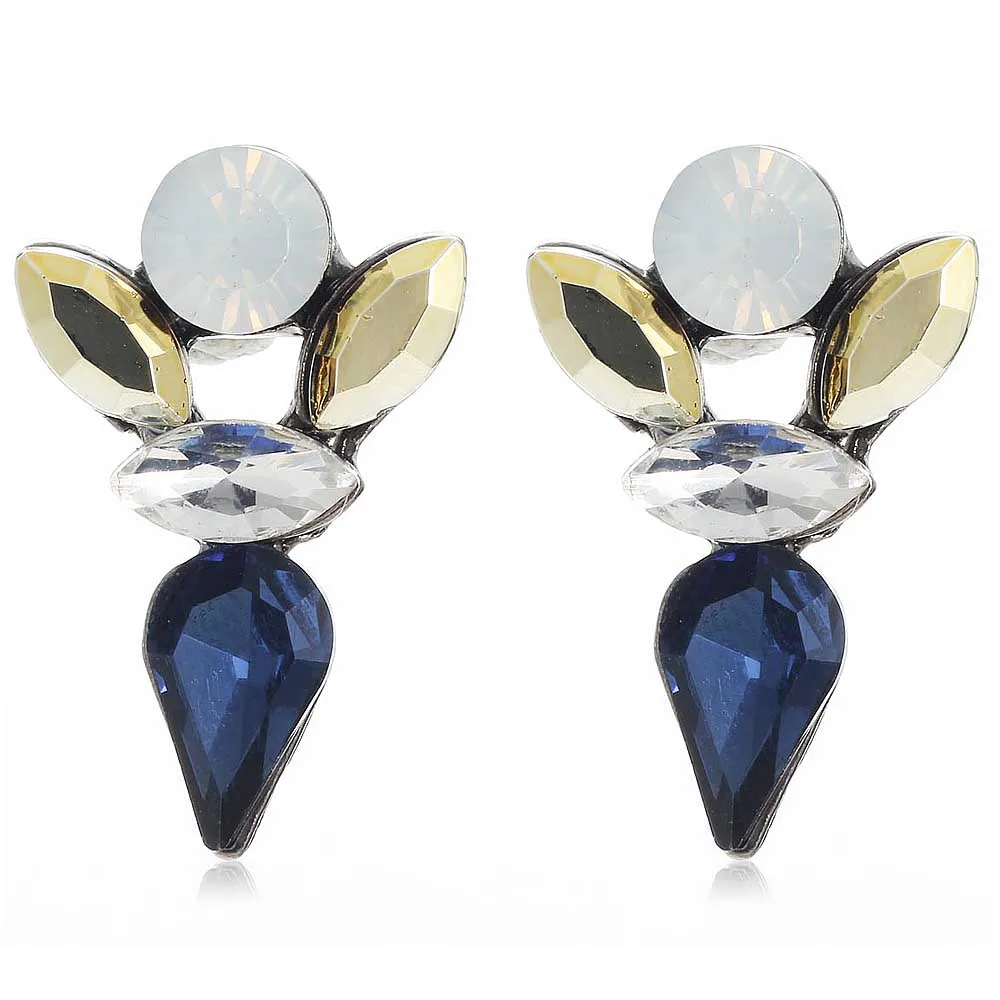 

YaYi Glod Blue White Glass Rhinestone Dangle Pearl Earring Women's Fashion Gun Black Gem Earrings For Women E1112