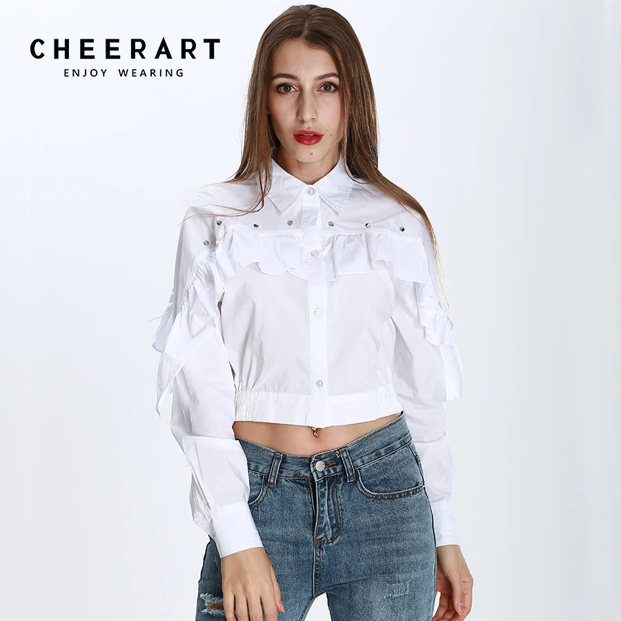 Cheerart Cropped Shirt Women Autumn 