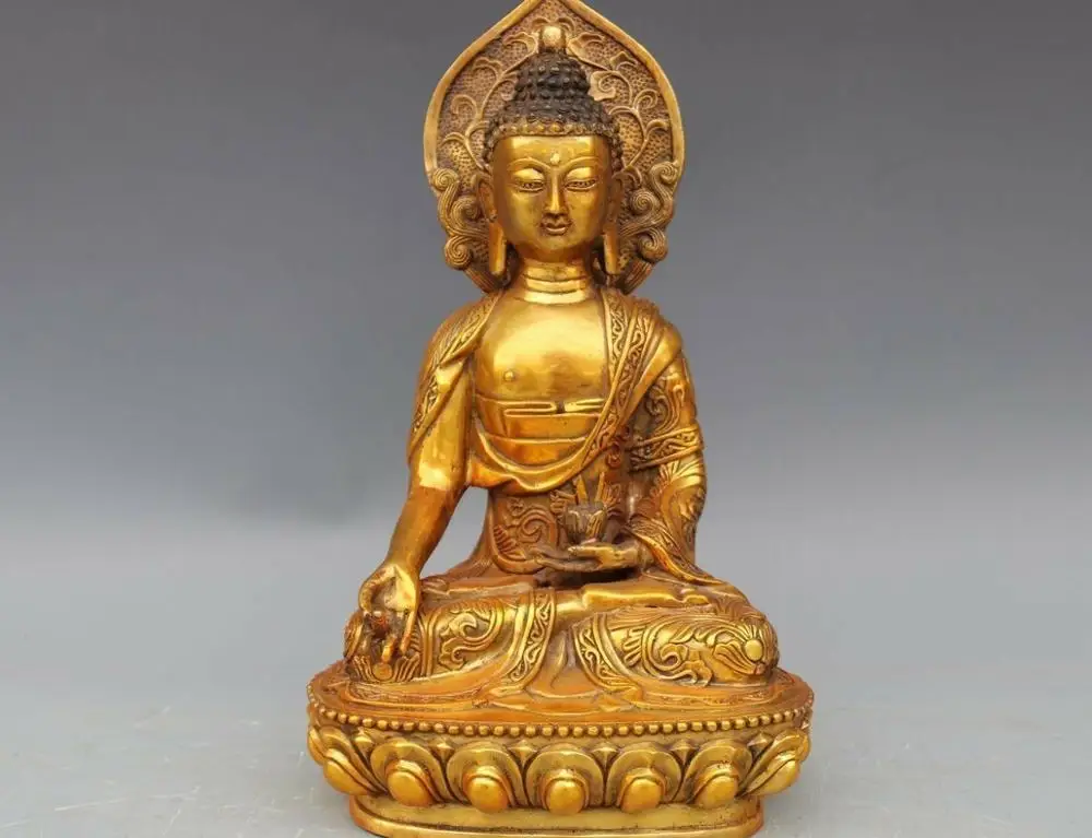 Old China Buddhism Copper Bronze Gild Sakyamuni Amitabha Buddha Tathagata Statue | Дом и сад
