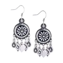 Drop Shipping 2016 Newest Low Price Silver Plated Crystal Heart Tassel Earrings For Women Flower Bohemia Vintage Ethnic Jewelry
