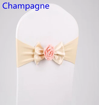 

Champagne colour chair sash with butterly bow tie rose ball decor chair cover spandex band lycra sash party wedding decoration