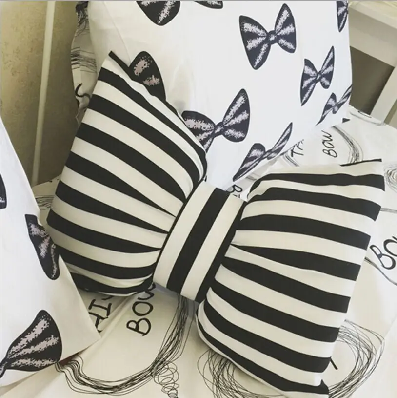 

hot sale sofa home decoration throw pillow bow-knot pink black striped cushion cotton pillow toys for children and friend