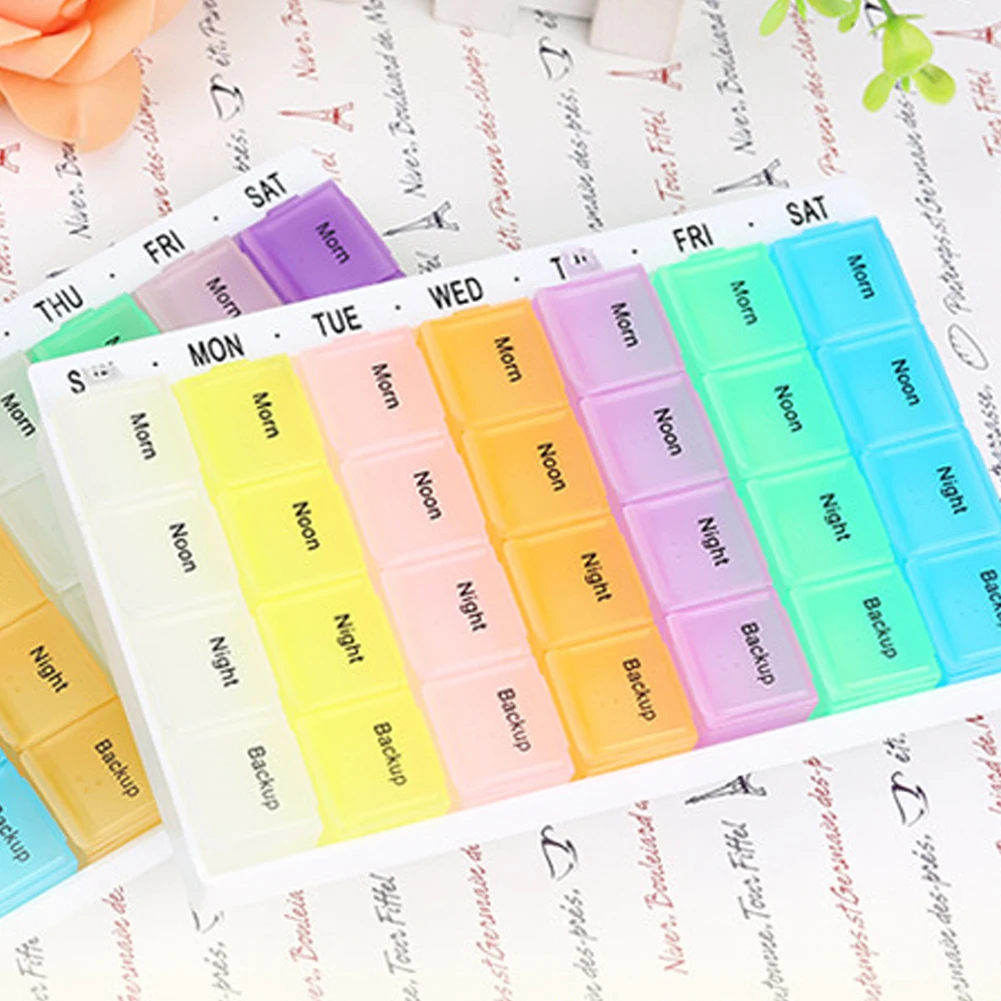 

Pill Medicine Tablet pillbox Dispenser Organizer Case with 28 Compartments Pill Box Multicolor Container For Medicines 7 Day