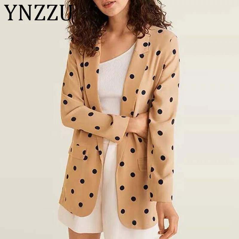 

YNZZU Korean Style Palka Dot Casual Blazer Women New Spring Autumn Long Sleeve Elegant Office Wear Outerwear Chic Tops AO967