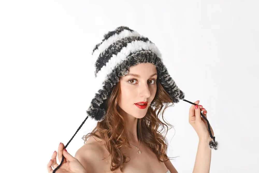 Женский зимний теплый реальный, натуральный, подлинный головной убор из кроличьего меха, зимняя теплая шапка, DNT8356